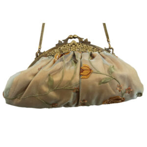 AC387 CHAMPAGNE FLORAL BRASS FRAME VINTAGE BAG