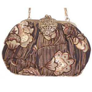 AC623 BROWN VINTAGE TAPESTRY HEART BRASS FRAME BAG