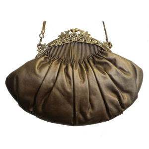 ACP 073 GOLD LEATHER PLEATED BRASS FRAME VINTAGE BAG