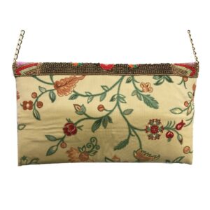 BEADED  FLORAL TAPESTRY MULTI COLOR FLAP OVER CLUTCH