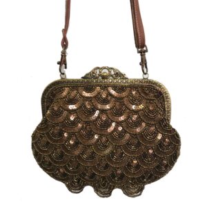 VICTORIAN VINTAGE LEATHER AND SCALLOP SEQUIN BAG