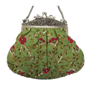 AL433 SAGE BROCADE FLORAL EMBROIDERY CARVED CROWN FRAME BAG