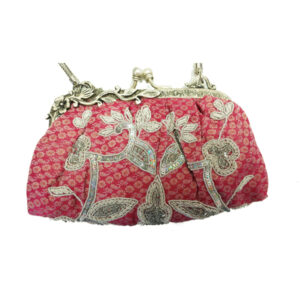 AL450 SMALL BROCADE  PINK LEAF FRAME VINTAGE BAG