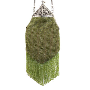 AL455 HAND CROCHET BEADED FRINGE CROWN FRAME BAG