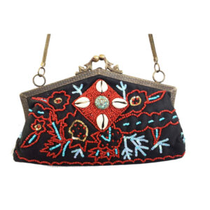 AL467 TRIBAL BLACK TURQUOISE HUT FRAME VINTAGE BAG