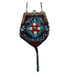 AL468 TRIBAL BLACK TURQUOISE TASSEL VINTAGE FRAME  BAG