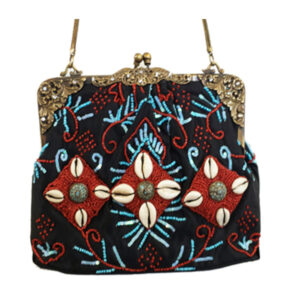 AL469 TRIBAL BLACK TURQUOISE LARGE VINTAGE FRAME BAG