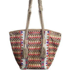 ANTIK TM LEATHER BOHO ZIP TOP MIRROR EMBROIDERED TOTE