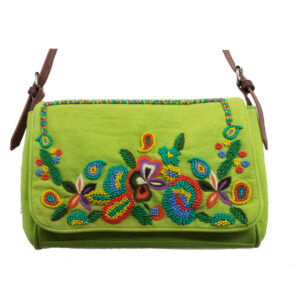 ARF1002 HAND MADE LIME BEADED ZIP TOP BAG