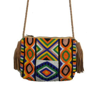 NE10P GENUINE LEATHER BEADED ZIP TOP CROSS BODY BAG