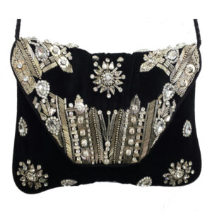 FAND1 BLACK VELVET CRYSTAL CROSS BODY CLUTCH