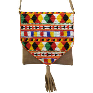 ACP411 GENUINE LEATHER BEADED FLAP OVER CROSS BODY BAG