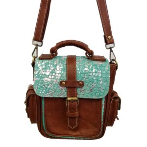 KKV110001 LEATHER FLAP OVER DBL POCKET SAGE H/O CAMERA BAG