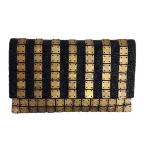 PUB 977 HAND CRAFTED BRASS COIN/ BEADED CROSS BODY CLUTCH