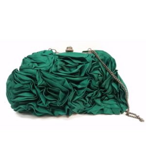 RUFFLE SATIN METAL FRAME BAG WITH CHAIN HANDLE