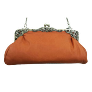 VICTORIAN  VINTAGE 1921 ORANGE GENUINE LEATHER BRASS FRAME BAG