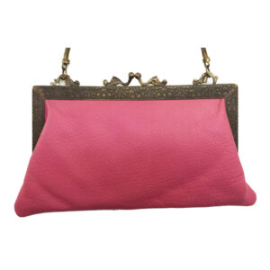 VICTORIAN VINTAGE 1921 PINK GENUINE LEATHER BRASS FRAME BAG