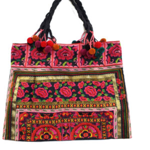FLORAL EMBROIDERY POM POM TOTE