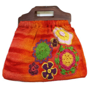TIE DYE MESH WOOD HANDLE CROSS BODY BAG