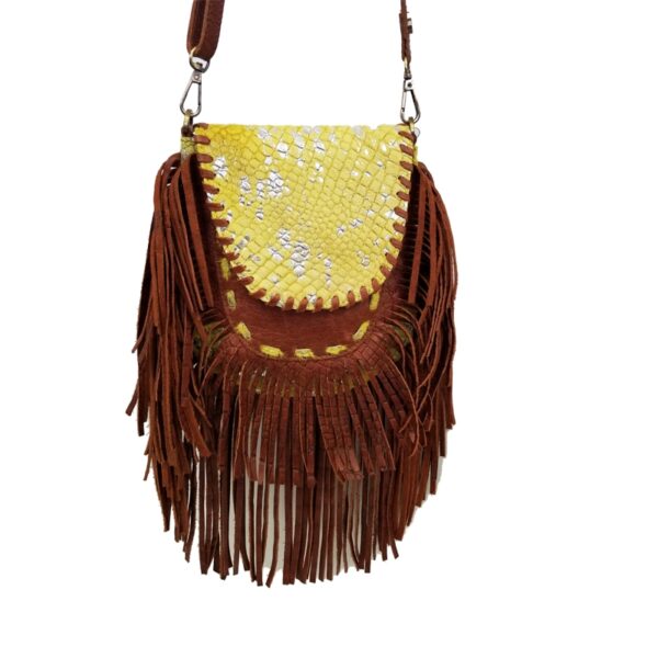 KKV130033 LEATHER FRINGE CROSS BODY H/O BAG YELLOW
