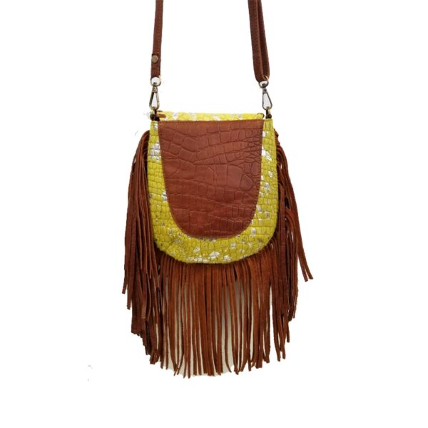 KKV130033 LEATHER FRINGE CROSS BODY H/O BAG YELLOW
