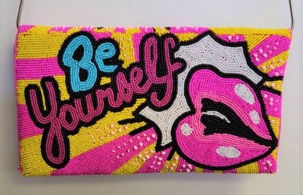BEADED POP ART BE YOURSELF CLUTCH