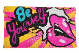 BEADED POP ART BE YOURSELF CLUTCH