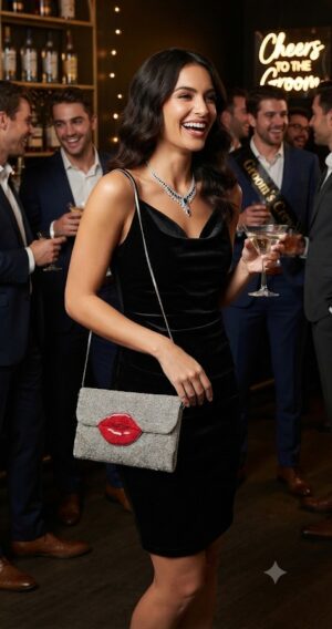 BEADED LIP CLUTCH CROSSBODY
