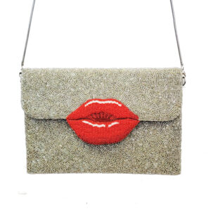 BEADED LIP CLUTCH CROSSBODY