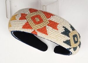 BEADED AZTEC HAIRBAND IVORY