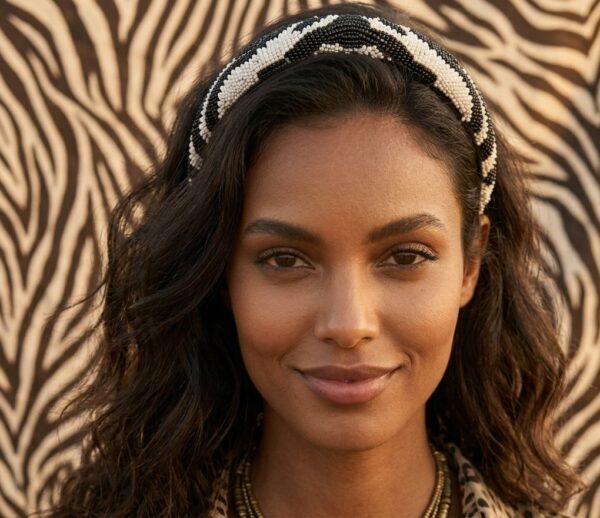 BEADED HAIRBAND B/W ZEBRA