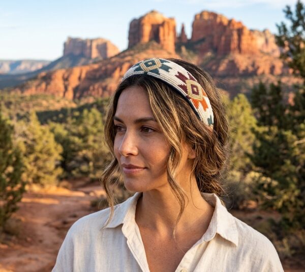 BEADED AZTEC HAIRBAND IVORY