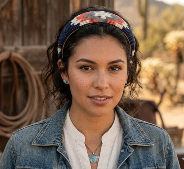 BEADED SOUTH WESTERN HAIRBAND BLUE
